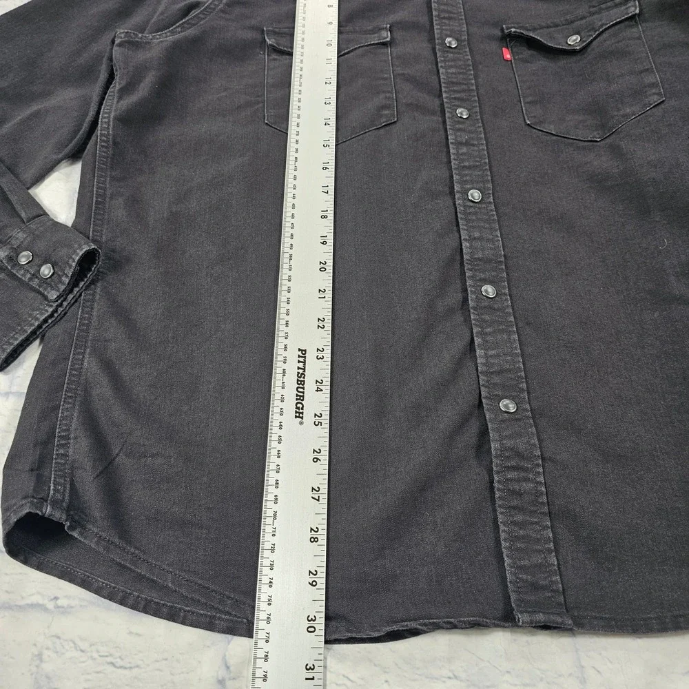 Levis Western Shirt Mens XL Black Denim Pearl Snap Long Sleeve Americana Rugged